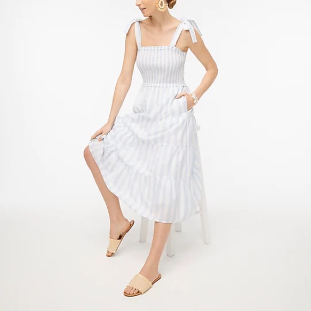 J. Crew White and Blue Midi Dress with Elegant Design, Size XXL, NWT